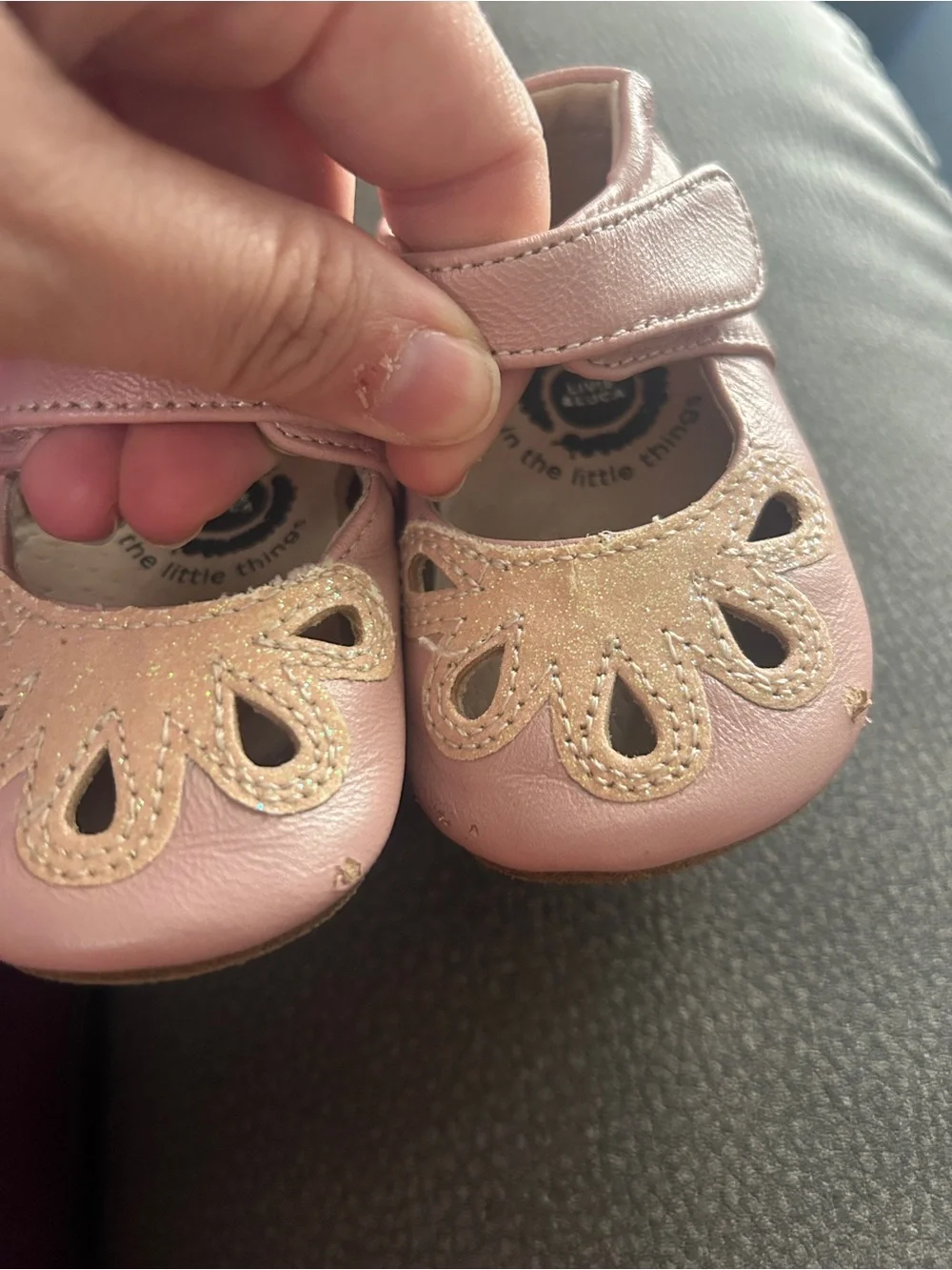 Livie & Luca Pink Mary Jane Shoes with Glitter Floral Cutouts